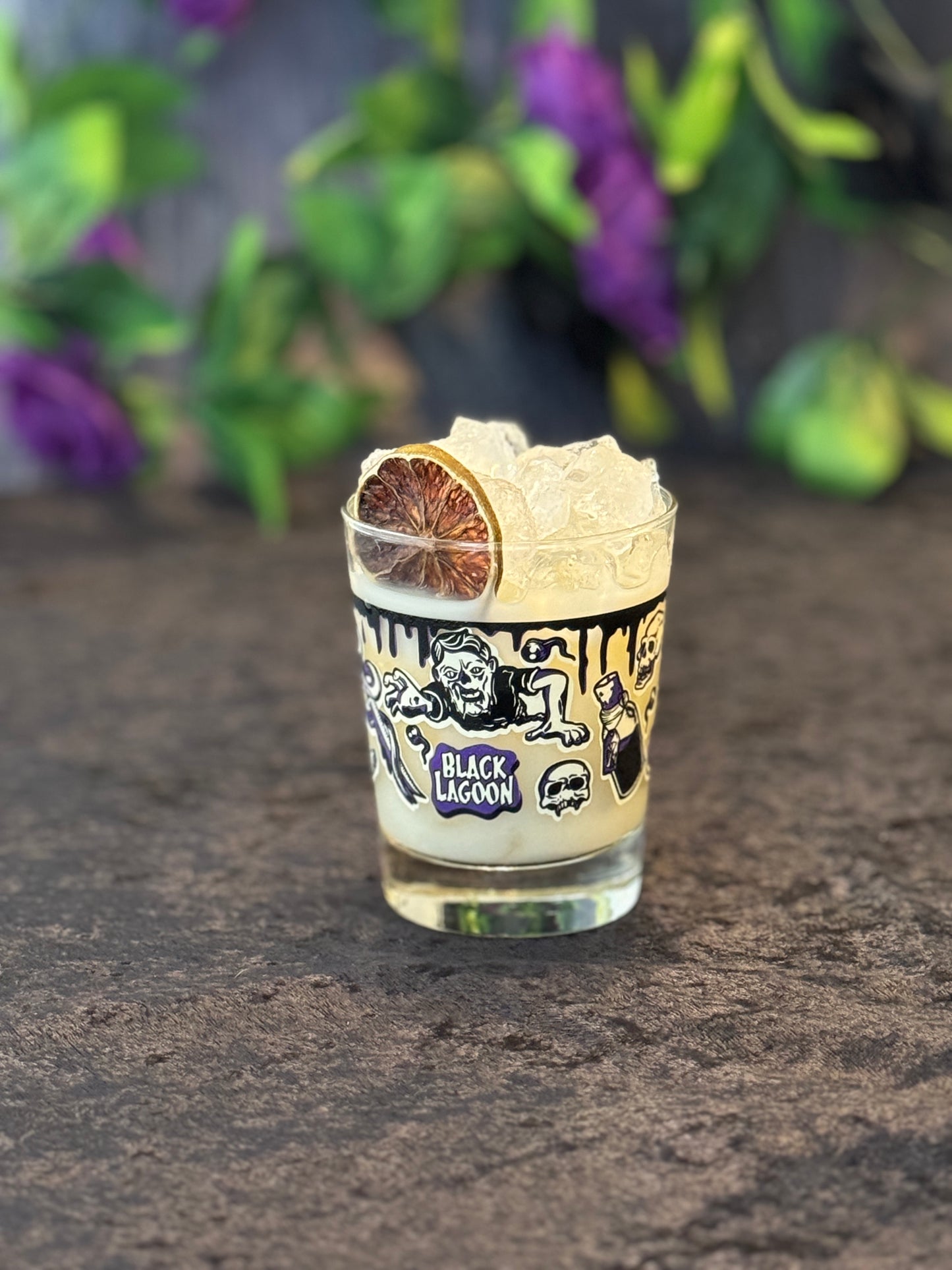 Mai Tai glass with tattoo print in purple